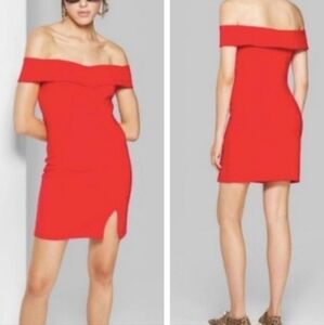Wild Fable Little Red Dress Drop Shoulder Thigh Slit Shift Dress Size Medium